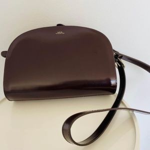 A.P.C. Demi-Lune Crossbody Bag (Brown Patent Leather)